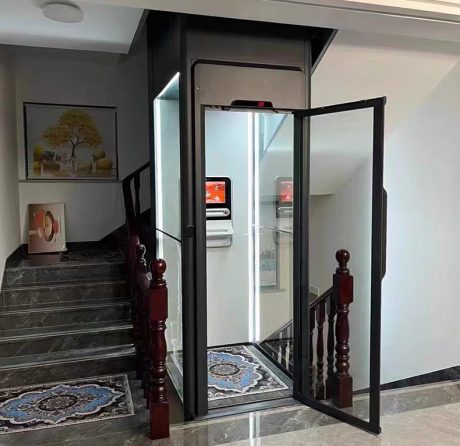 a domestic home lift with black frame