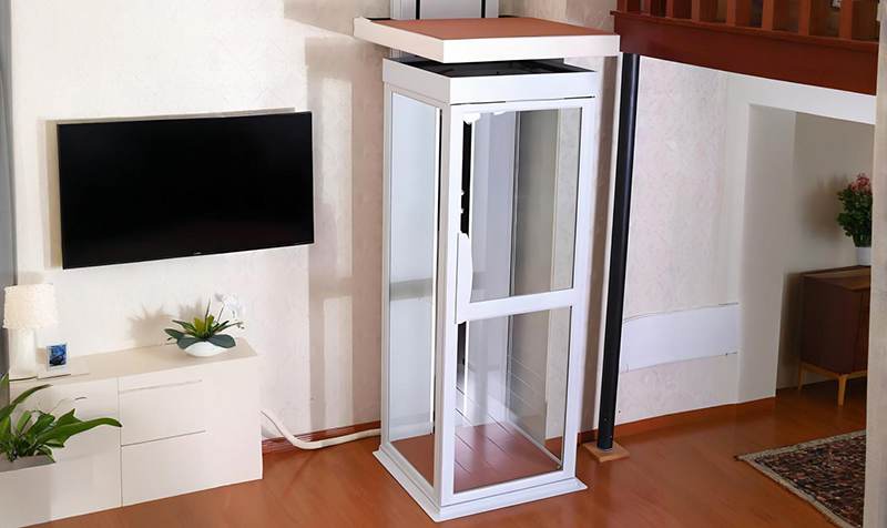 a white frame mini home lift